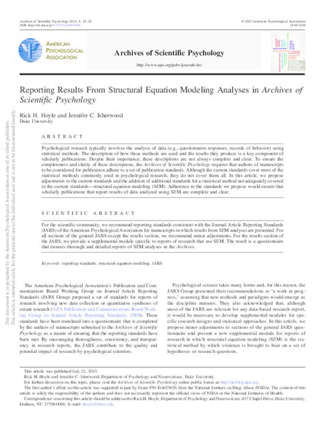 Reporting Results From Structural Equation Modeling Analyses in .